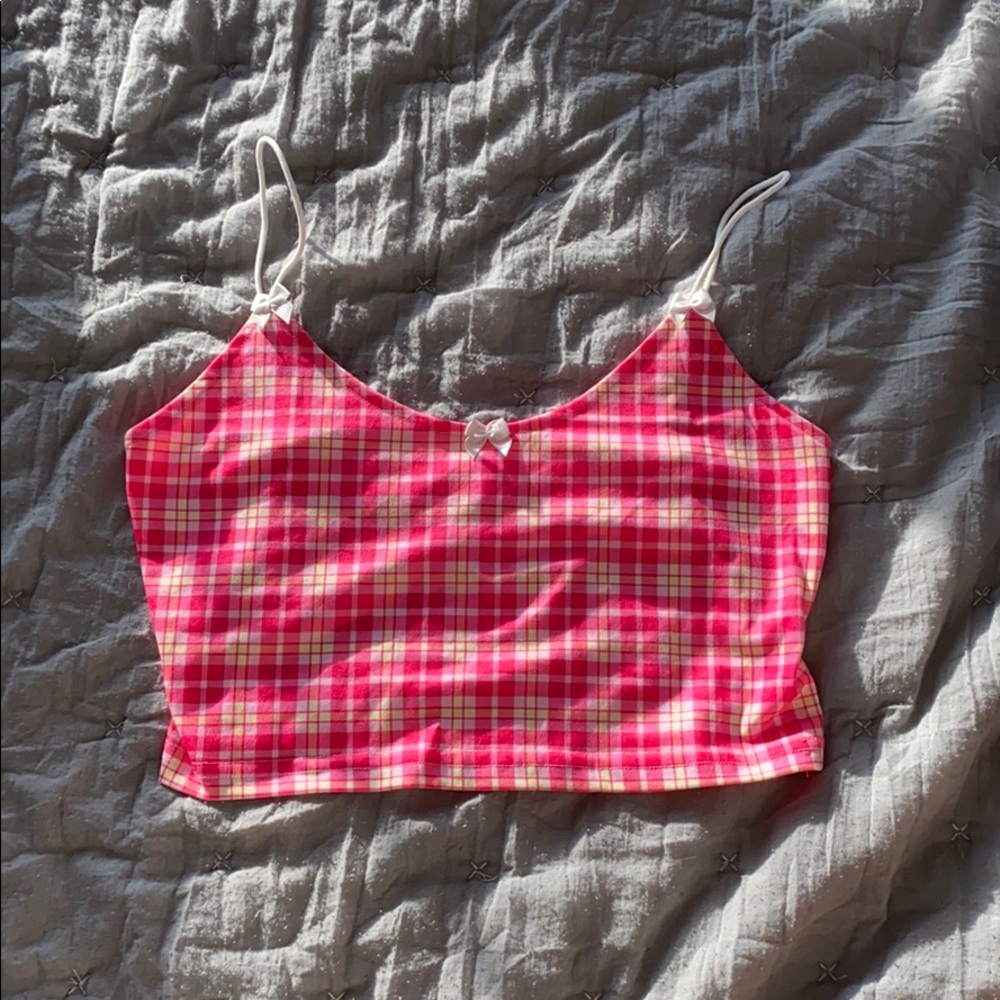 Pink Plad cami tank cropped